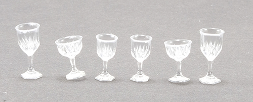 Dollhouse Miniature Stemware, Clear Cut, 6/Pc